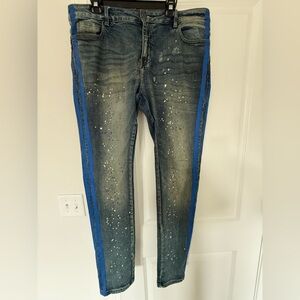 Crysp Denim Paint Splatter Jeans Blue Side Stripe Size 36 Distressed Grunge